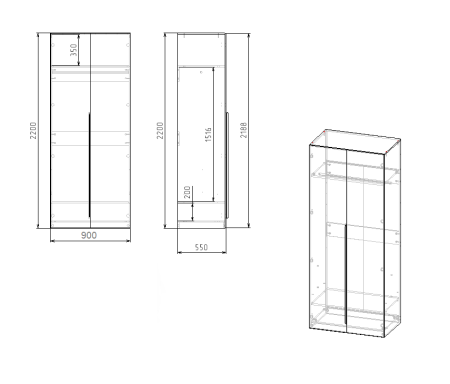 Шкаф 2-х дверный коллекции Брайт  от Династия Kids
