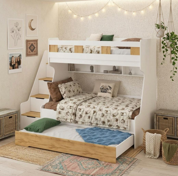 Кровать РУМ 120х200 (корпус дуб золотистый + фасады белые)