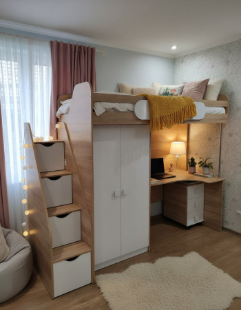 Кровать-чердак Колледж-2 (велюр + белый) 200х90  от Династия Kids