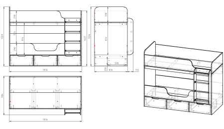 Кровать 2-х ярусная Малыши Двойняшки 180х80 от Династия Kids