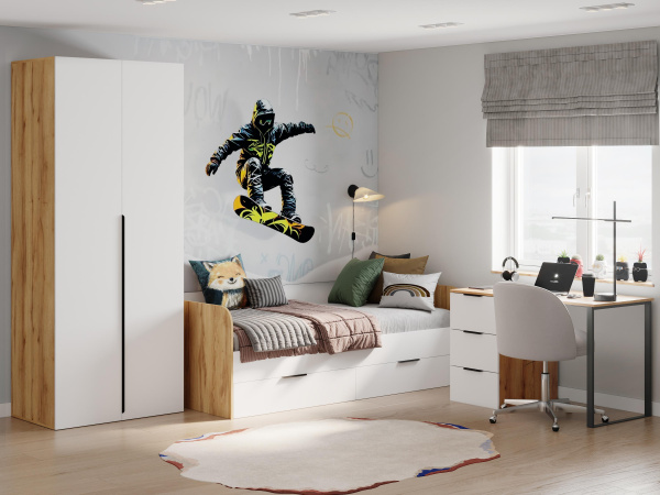 Комплект мебели Брайт Золотистый: стол 1200 мм + кровать 200х90 + шкаф