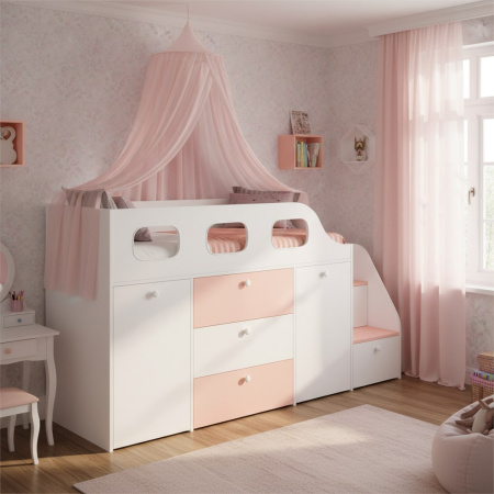 Кровать-чердак Хэппи 180х80 (серебро+белый)  от Династия Kids