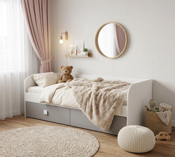 Кровать 190х90 коллекции Юниор-2 (серебро+белый)