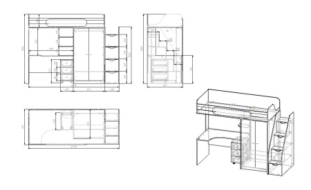 Кровать-чердак Колледж-2 (велюр + белый) 200х90  от Династия Kids