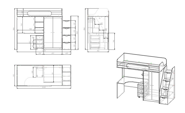 Кровать-чердак Колледж-2 (цвет белый) 200х90  от Династия Kids