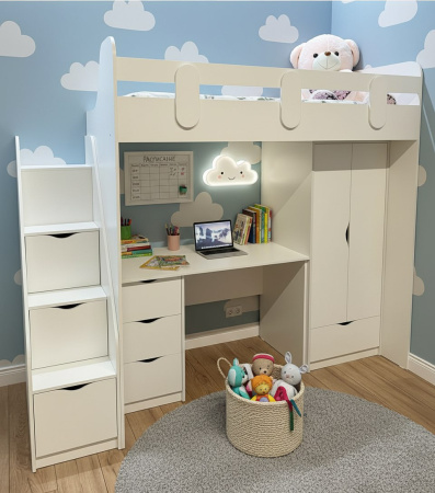 Кровать-чердак 190х80 Уют-2 (цвет белый)  от Династия Kids