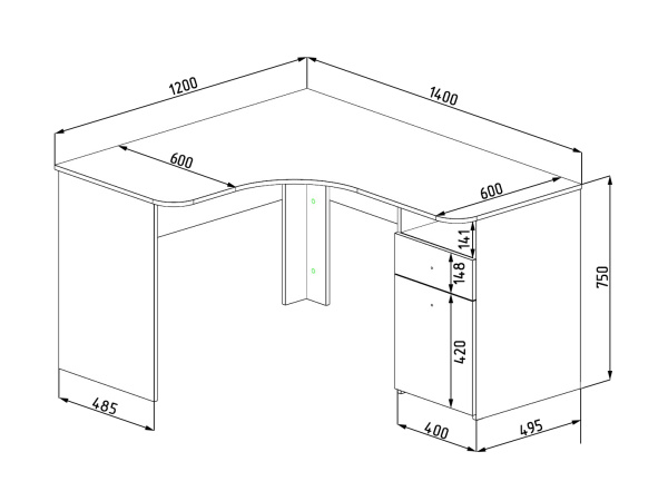 Стол угловой коллекции Умка (ширина 1400 мм)  от Династия Kids
