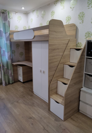 Кровать-чердак Колледж-2 (велюр + белый) 200х90  от Династия Kids