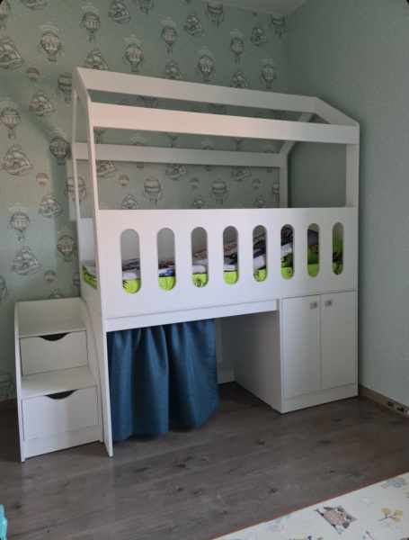 Кровать-чердак 160х80 Теремок (цвет белый) от Династия Kids