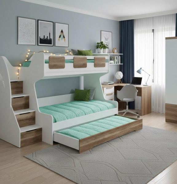 Кровать МЕГА ПРЕМИУМ 120х200 (корпус белый + фасады дуб каньон)