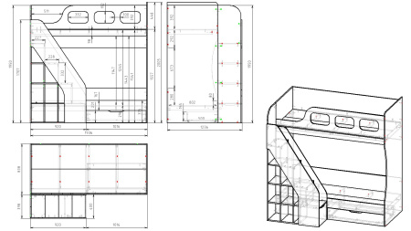 Кровать 2-х ярусная Умка-4 (дуб сонома + белый) 190х80 от Династия Kids