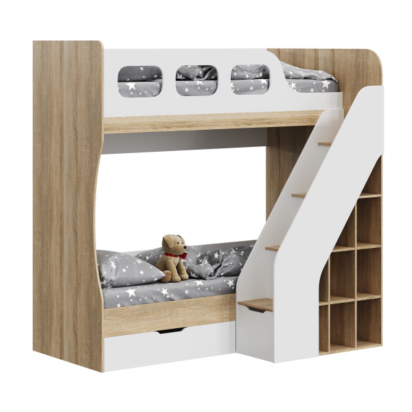 Кровать 2-х ярусная Умка-4 (дуб сонома+белый) 190х80  от Династия Kids