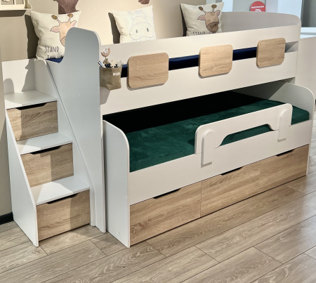 Кровать 2-х ярусная Городок (цвет белый) 190х90 + 180х80 от Династия Kids