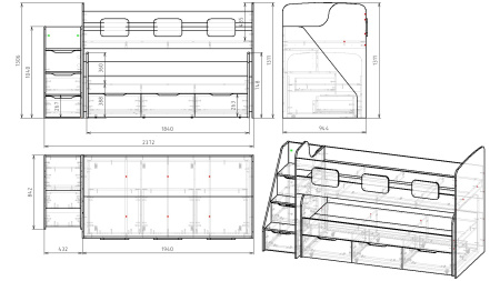 Кровать 2-х ярусная Городок (цвет белый) 190х90 + 180х80 от Династия Kids
