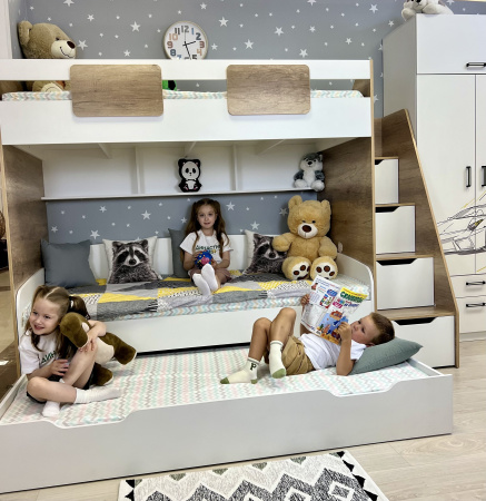 Кровать Дабл 190х90 с доп. спальным местом 180х80 (велюр + белый) от Династия Kids