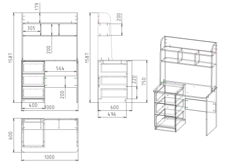 Стол письменный 1000 мм Практик-3 (белый). Левый/правый от Династия Kids