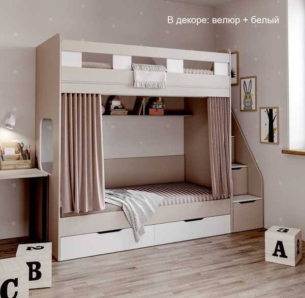 Кровать 2-х ярусная Твинс (дуб сонома + белый) 190х90 от Династия Kids