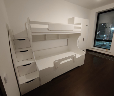 Двухъярусная кровать БИГ 90х200 с доп. спальным местом (цвет белый)  от Династия Kids