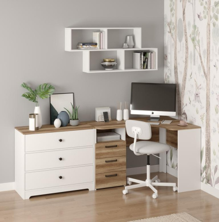 Рабочая зона для школьника: угловой стол + комод + полка от Династия Kids