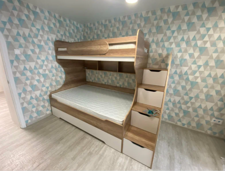 Кровать БИГ 120х200 с доп.спальным местом (дуб сонома + белый) от Династия Kids